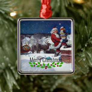 Weyeth - Santa Delivering Books for Christmas Metal Tree Decoration