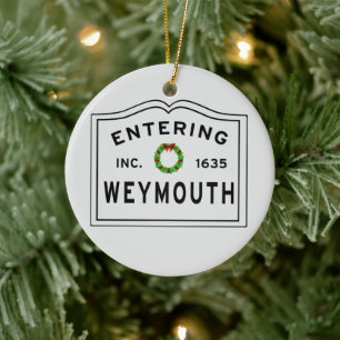 Weymouth, MA Holiday Wreath Ceramic Ornament