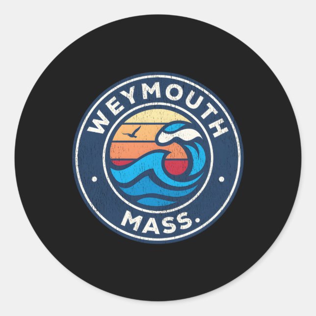 Weymouth Massachusetts Ma Nautical Waves Classic Round Sticker (Front)
