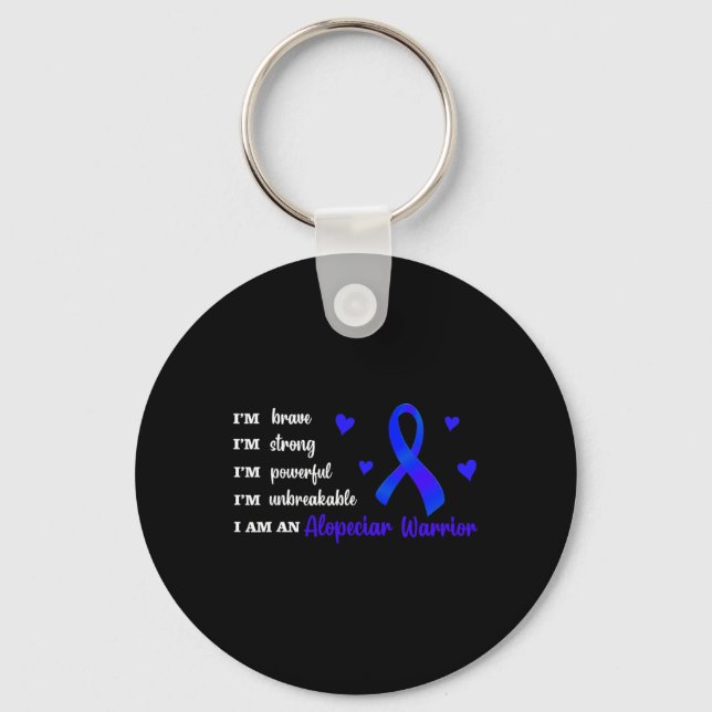 wGj0 Ribbon Blue I Am A Alopecia Warrior Alopecia  Key Ring (Front)