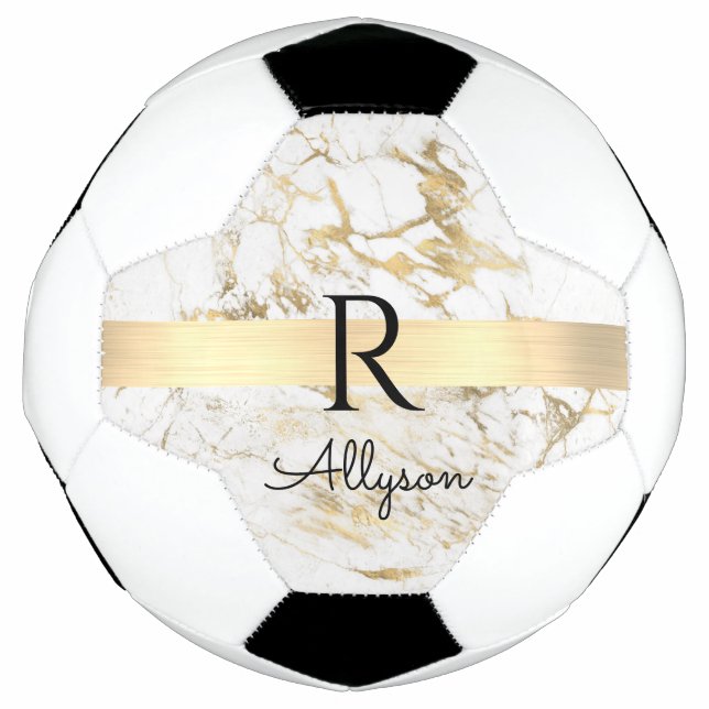 Wh & Gold Marble Gold Bar, DIY Black Name Monogram Football (Front)