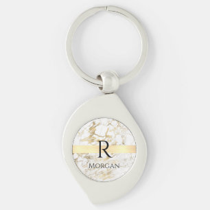 Wh & Gold Marble Gold Bar, DIY Black Name Monogram Key Ring