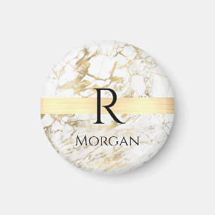 Wh & Gold Marble Gold Bar, DIY Black Name Monogram Magnet