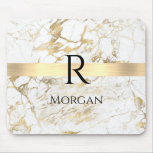 Wh & Gold Marble Gold Bar, DIY Black Name Monogram Mouse Mat