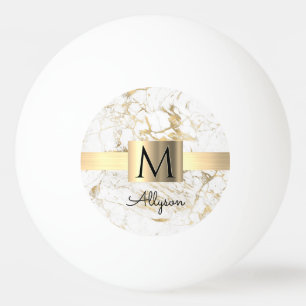 Wh & Gold Marble Gold Box, DIY Black Name Monogram Ping Pong Ball