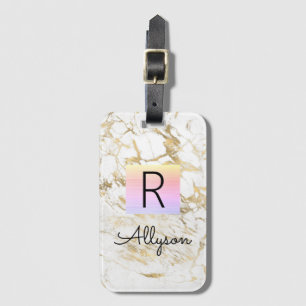 Wh & Gold Marble Rainbow Box, Name Monogram Vs 2 Luggage Tag