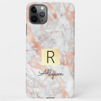 Wh & Rose Gold Marble Gold Box, Name & Monogram