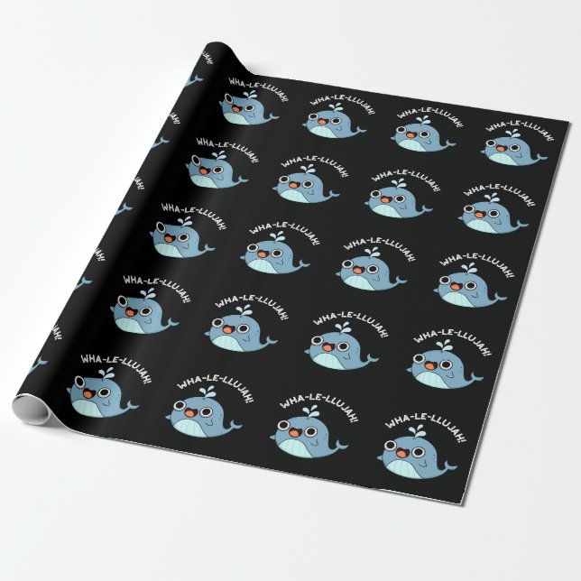 Wha-le-llujah Funny Blue Whale Pun Dark BG Wrapping Paper (Unrolled)