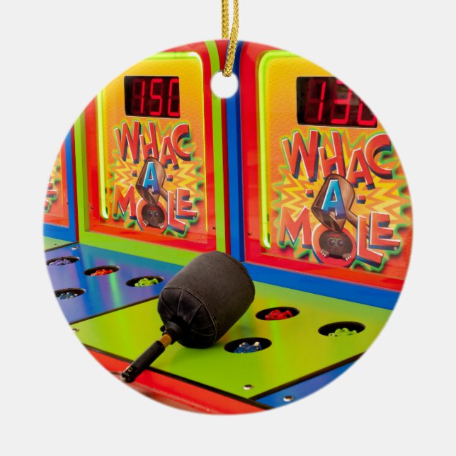 Whac A Mole Arcade Game Ceramic Tree Decoration (Front)