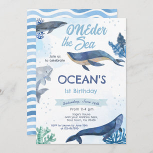 Whale 1st Birthday Invitation