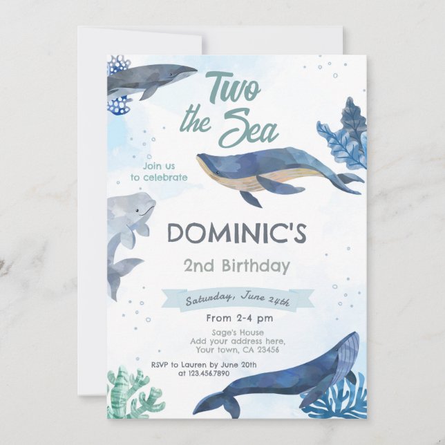 Whale 2nd Birthday Invitation (Front)