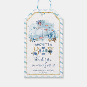 Whale Ahoy It's a Boy Baby Shower Thank You Favour Gift Tags