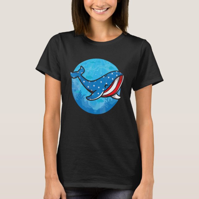 Whale American Flag Biologist USA  Blue Whale Sea  T-Shirt (Front)