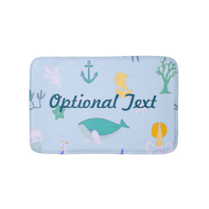Whale, Anchors, Corals and Seaweed Pattern Bath Mat
