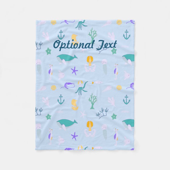 Whale, Anchors, Corals and Seaweed Pattern Fleece Blanket (Front)