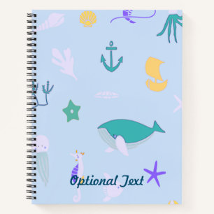 Whale, Anchors, Corals and Seaweed Pattern Notebook