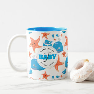 Whale and Starfish Baby Monogram Pattern Two-Tone Coffee Mug