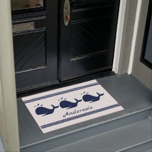 Whale and waves Blue and White personalised Doormat
