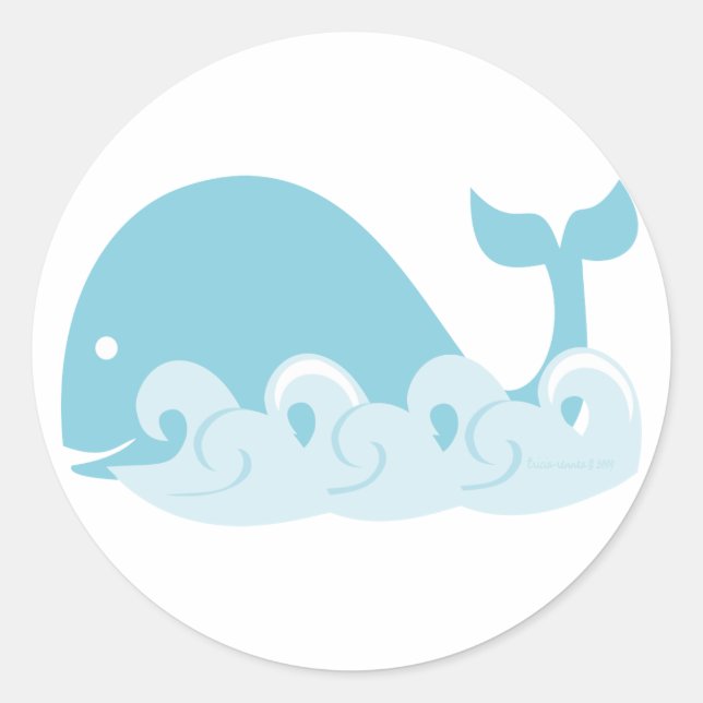 Whale and Waves Classic Round Sticker (Front)