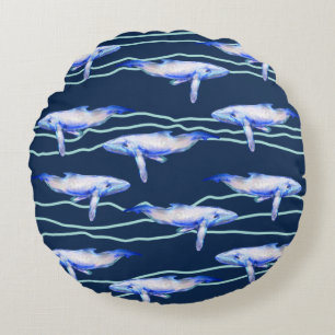 Whale art Ocean Life Round Cushion