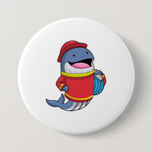 Whale as Firefighter with Hose 7.5 Cm Round Badge (Front)