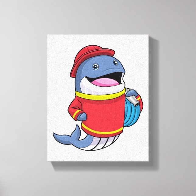 Whale as Firefighter with Hose Canvas Print (Front)