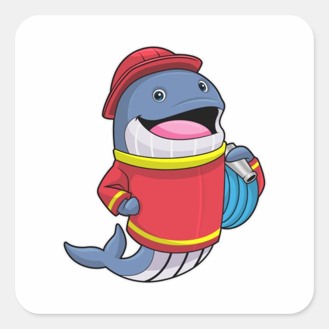 Whale as Firefighter with Hose Square Sticker (Front)