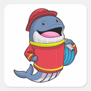 Whale as Firefighter with Hose Square Sticker