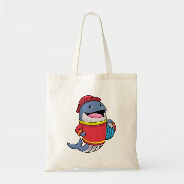 Whale as Firefighter with Hose Tote Bag (Front)