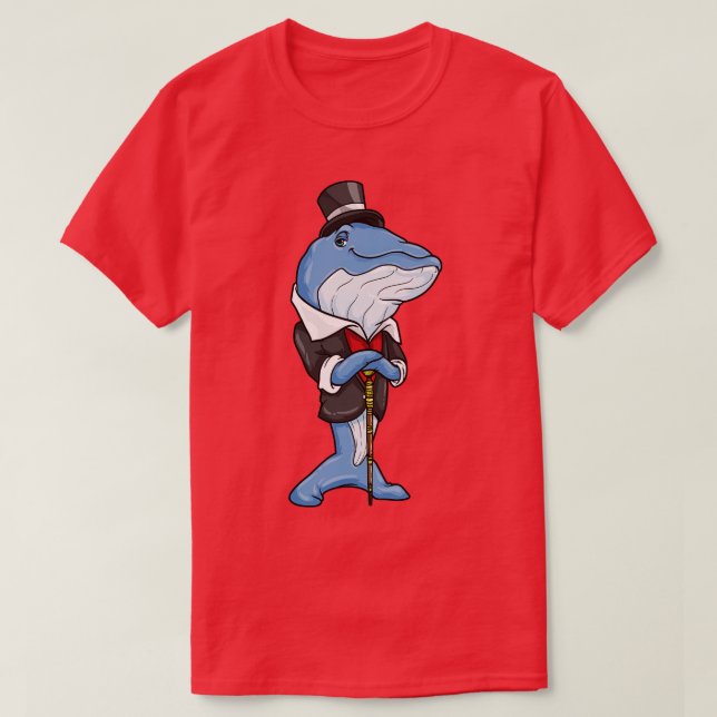 Whale as groom with jacket bow and walking stick T-Shirt (Design Front)