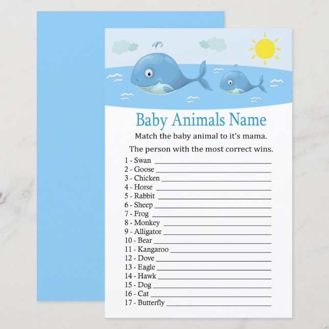 Whale Baby Animals Name Game (Front/Back)