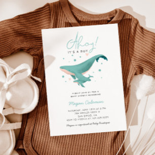 Whale Baby Shower Ahoy Its A Boy Invitation