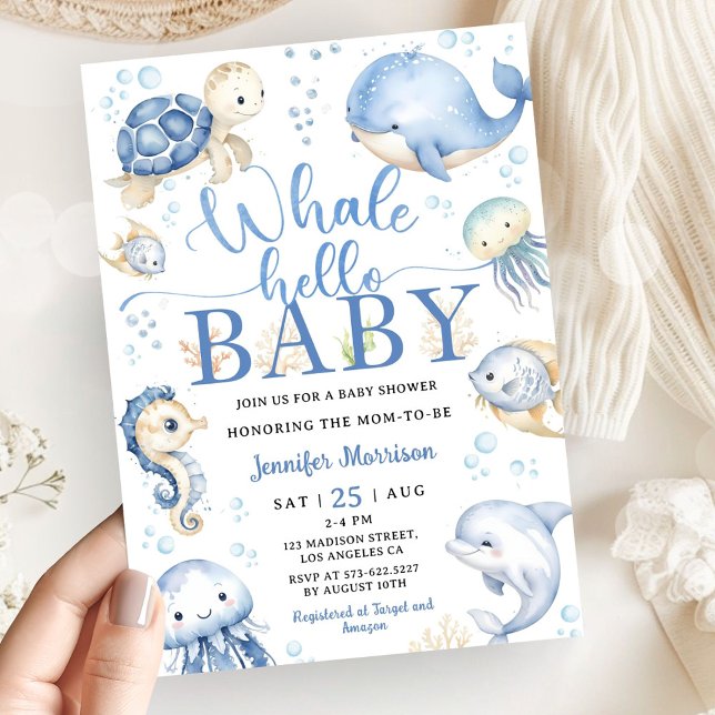 Whale Baby Shower Boy Blue Ocean Invitation (Creator Uploaded)