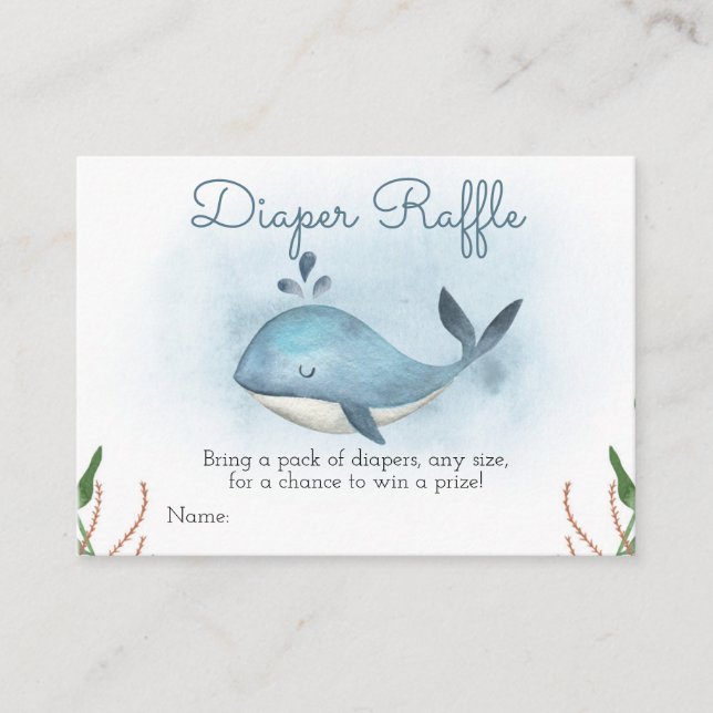 Whale Baby Shower Diaper Raffle Insert Card (Front)