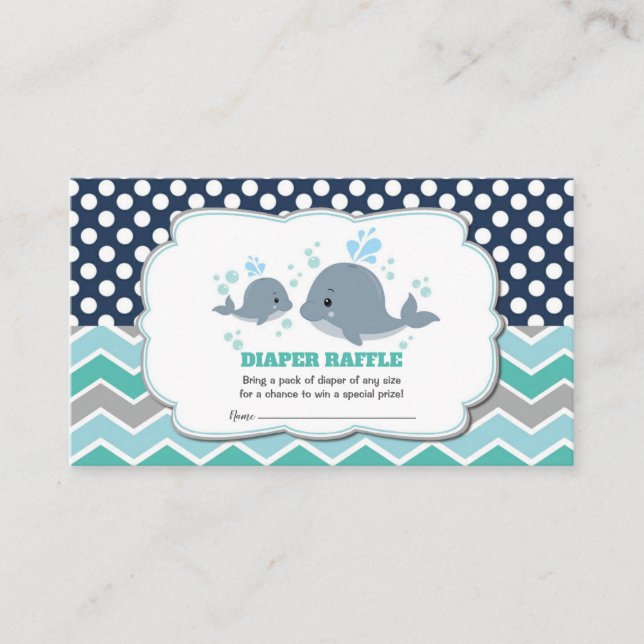Whale Baby Shower Diaper Raffle Ticket Insert Boy (Front)