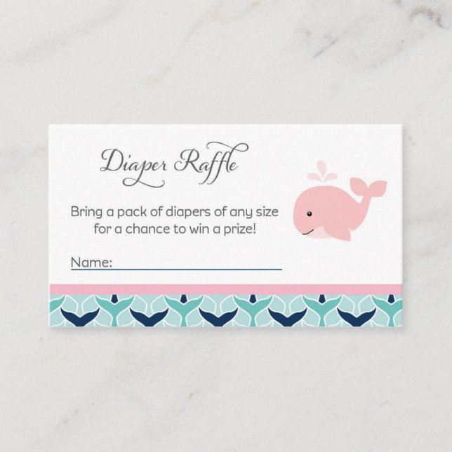 Whale Baby Shower Diaper Raffle Tickets Enclosure Card (Front)