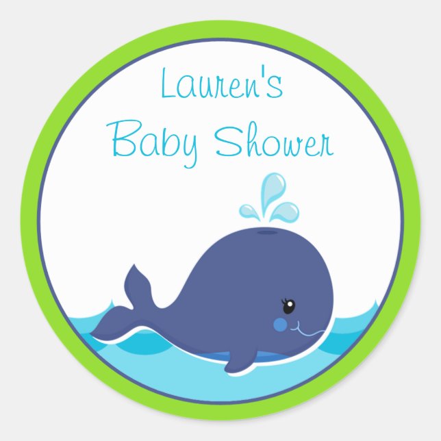 Whale Baby Shower Favour Stickers (Front)