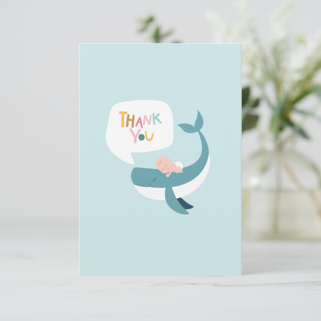 Whale Baby Shower Flat Thank You Card (Standing Front)