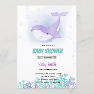 Whale baby shower girl invitation
