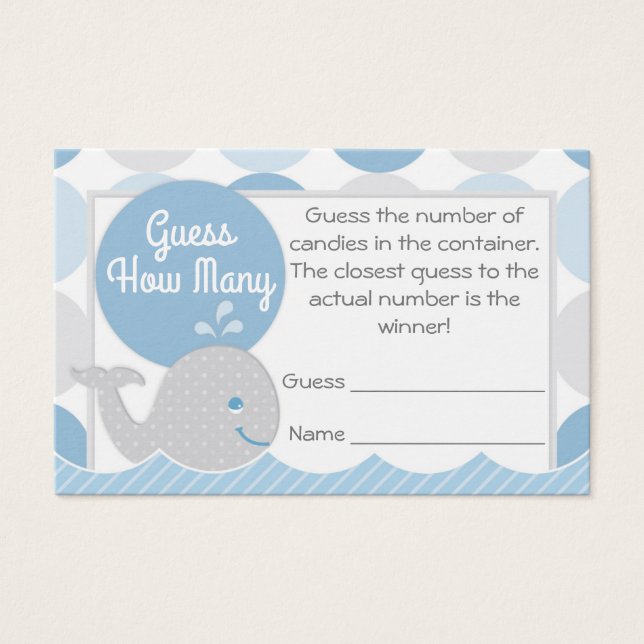 Whale Baby Shower Guess How Many Game Card (Front)
