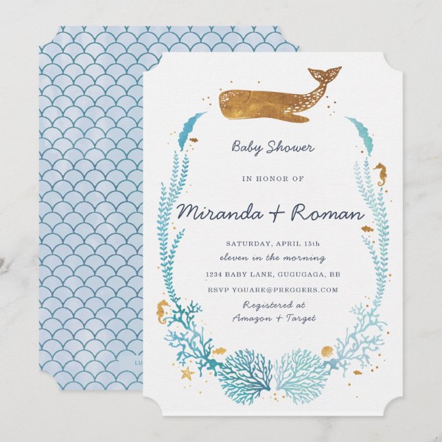 Whale Baby Shower Invitation (Front/Back)