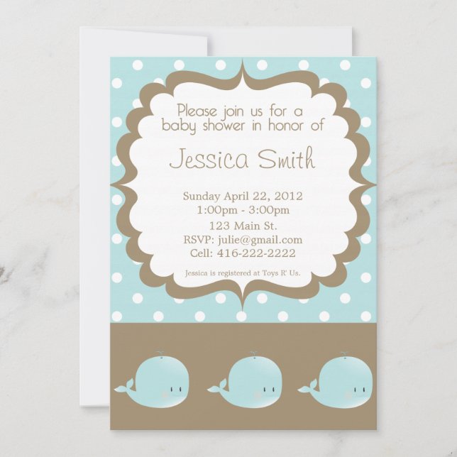 Whale Baby Shower Invitation (Front)