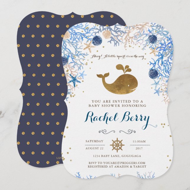 Whale Baby Shower Invitation (Front/Back)