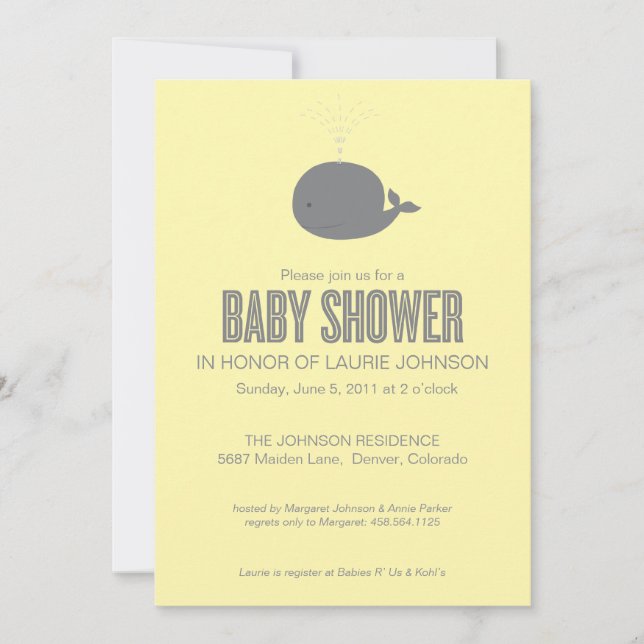 Whale Baby Shower Invitation (Front)