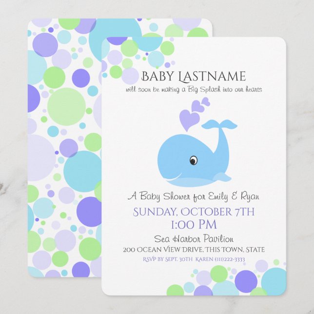 Whale Baby Shower Invitation (Front/Back)