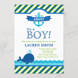 Whale Baby Shower Invitation Baby Boy