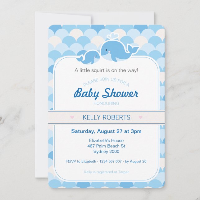 Whale Baby Shower Invitation - Blue (Front)