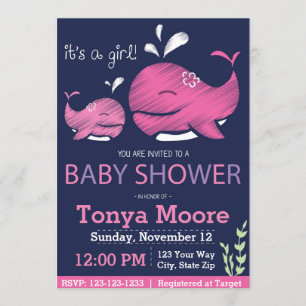 Whale Baby Shower Invitation (girl)