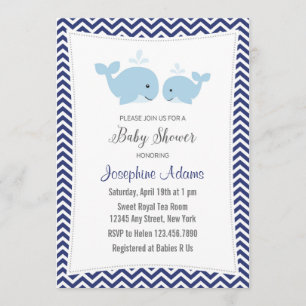 Whale Baby Shower Invitation Navy Blue