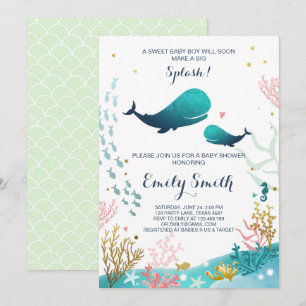 Whale Baby Shower Invitation Ocean Ahoy Boy Cute